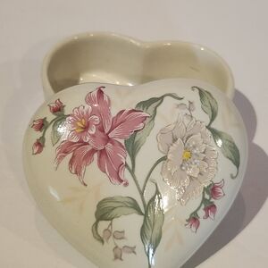 Vintage Prima Otagiri Japan Porcelain Heart Shaped Lidded Trinket Box PinkFloral